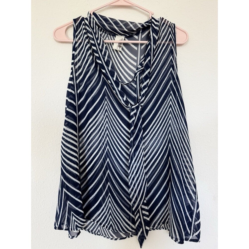 Anthropologie Bird Cage Sheer Tie Sleeveless Blouse Boho Chic Chevron Size L